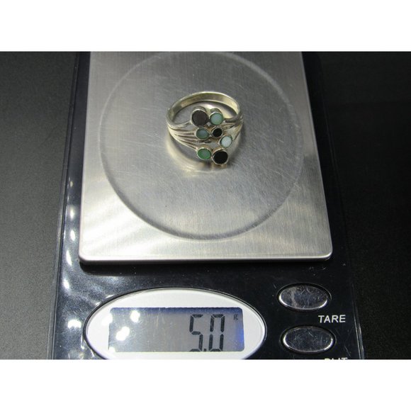 Size 8.5 Sterling Silver Various Shell Inlayed Circles Band Ring Vintage - Picture 6 of 6